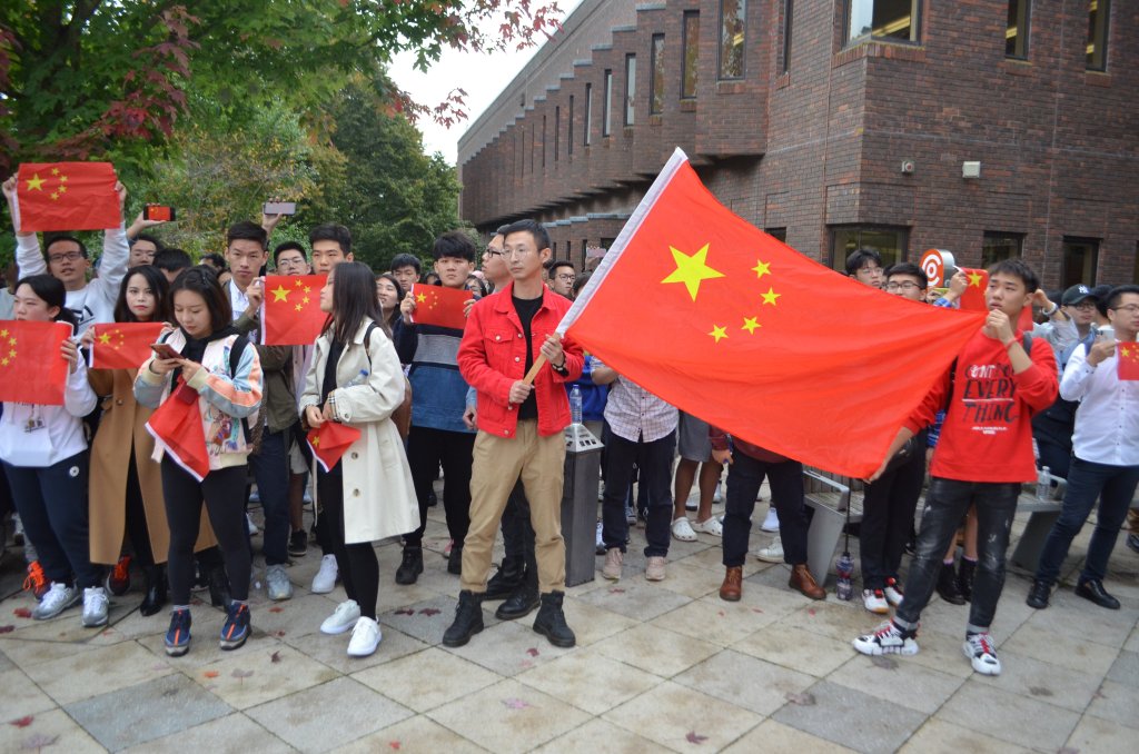 Pro-Chinese State students demonstrate on the University of Exeter Campus. Image: Aaron Loose